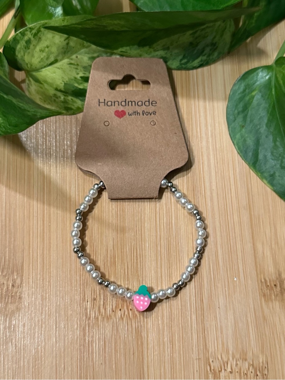🍓✨ Strawberry Stretchy Beaded Bracelet | Handmade | Clay Strawberry Charm 🍓